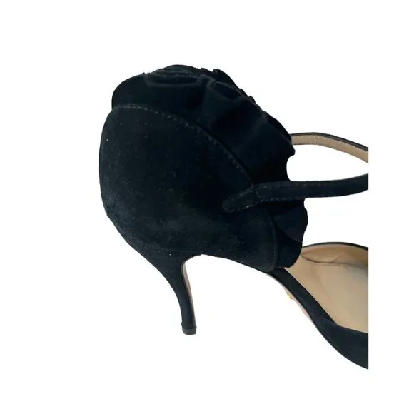 PRADA Open Toe Ruffle Suede Strap Ankle Heel Sandals Women's Size 7 Prom Formal - Picture 13 of 16